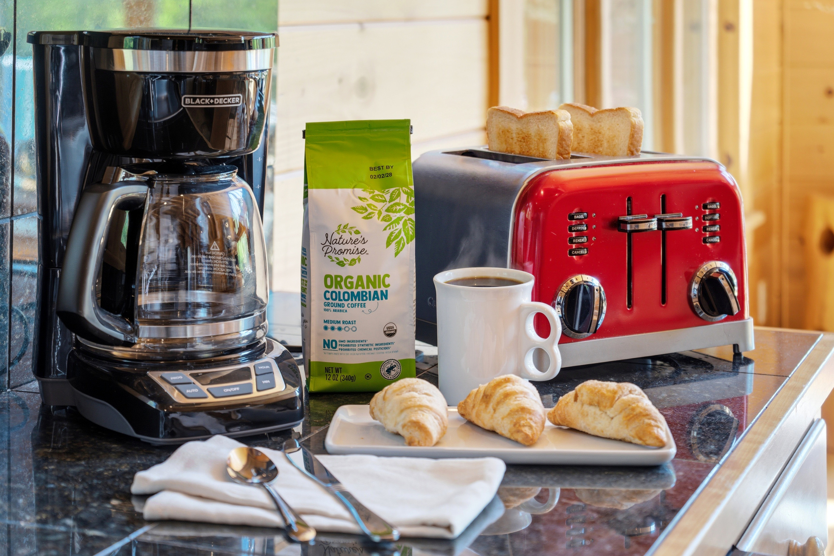 Start your day with fresh coffee and breakfast essentials before heading out to explore.