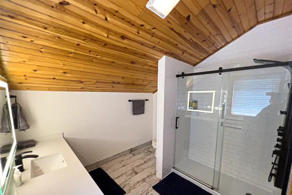 Modern upgraded bathroom upstairs