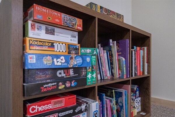 We have a large assortments or board games and books to reconnect or have some alone time.