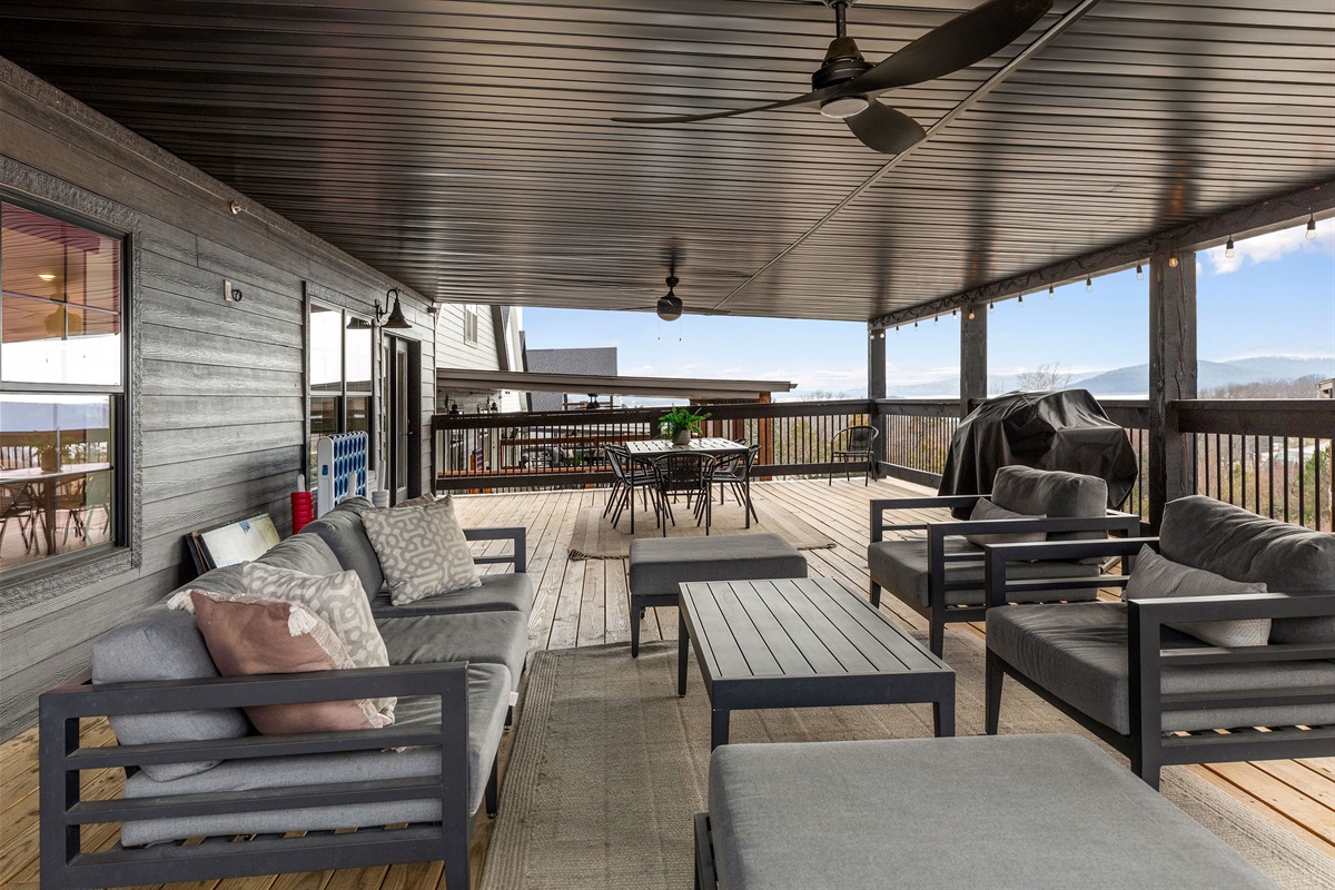 Upper level deck with propane grill and seating!