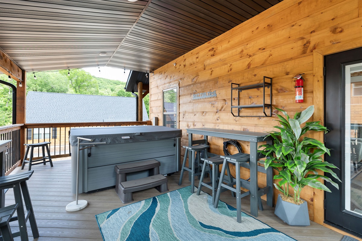 Plenty of barstool seating outside to relax outdoors!