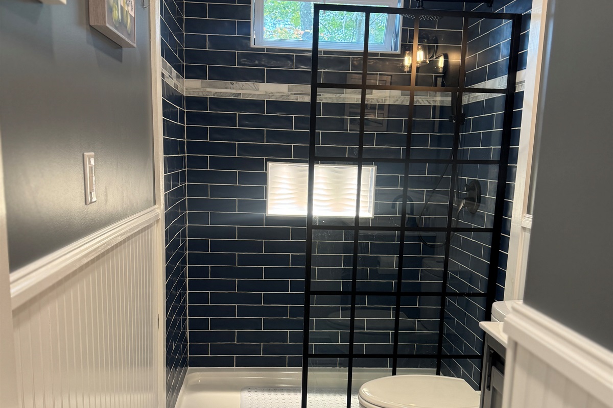 Glass shower in 1st floor bath