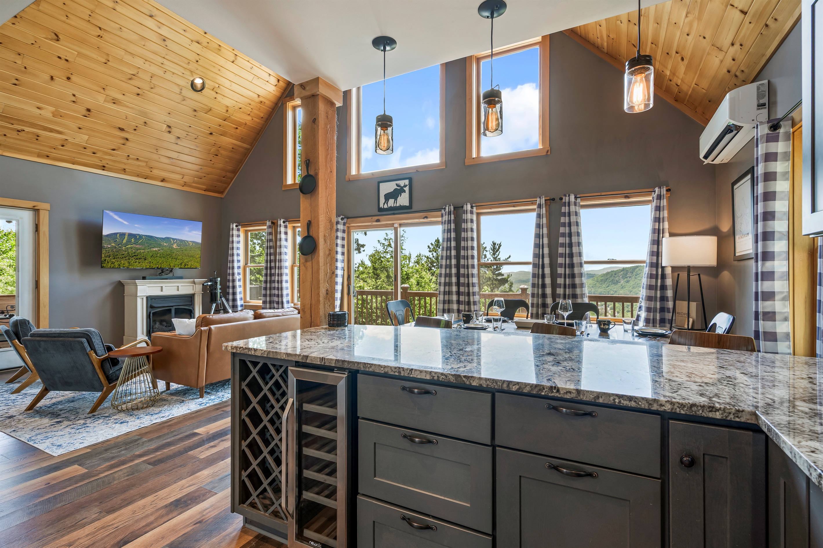 Whether you’re cooking or cozying up on the couch, the mountains are always in view.