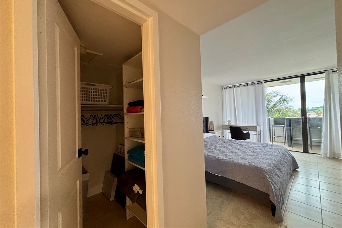 The closet near the main bedroom has plenty of space for your belongings.