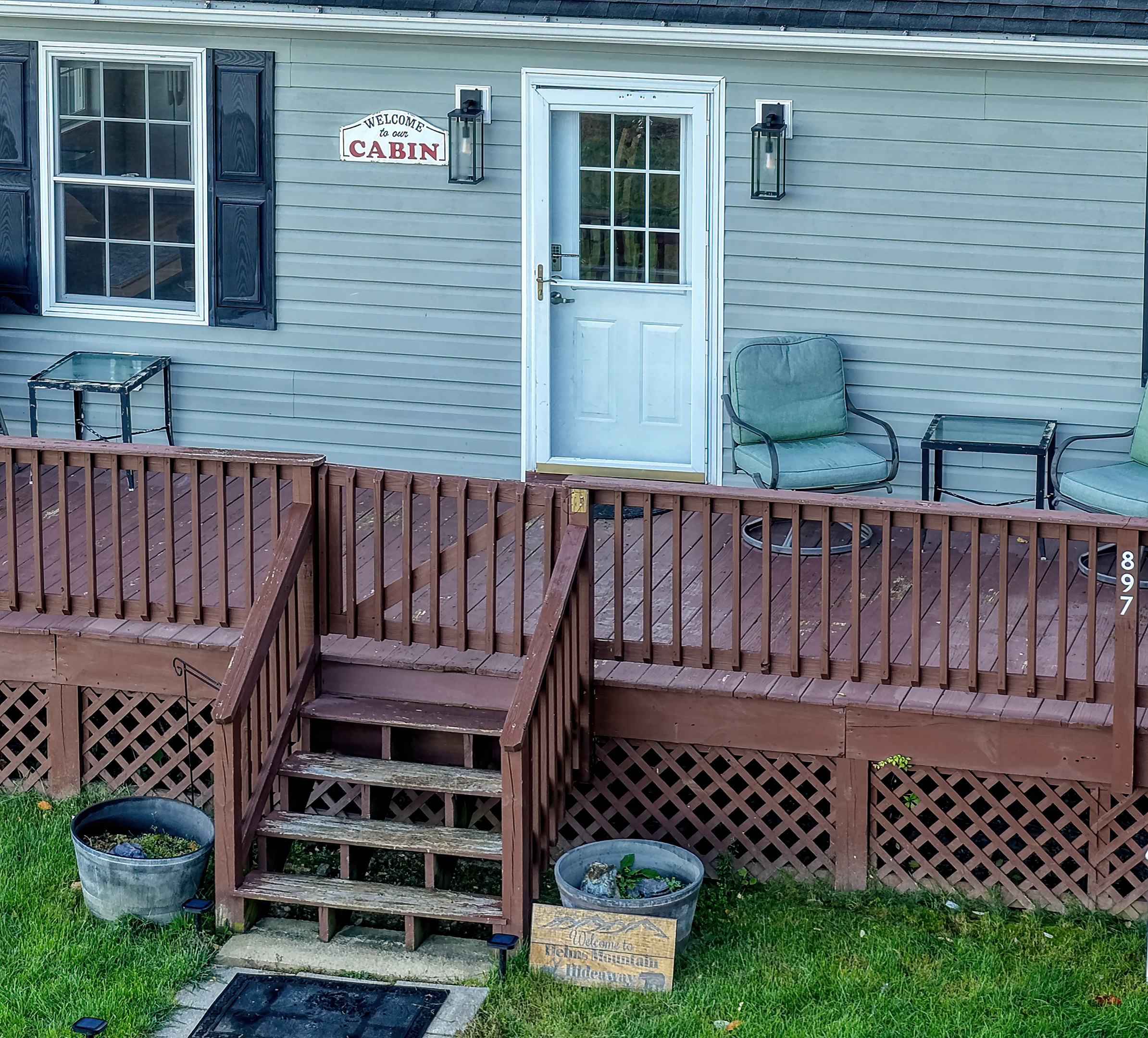 Ariel view of the front door. NOTE: we do have 5 steps up from the ground to reach the front door.