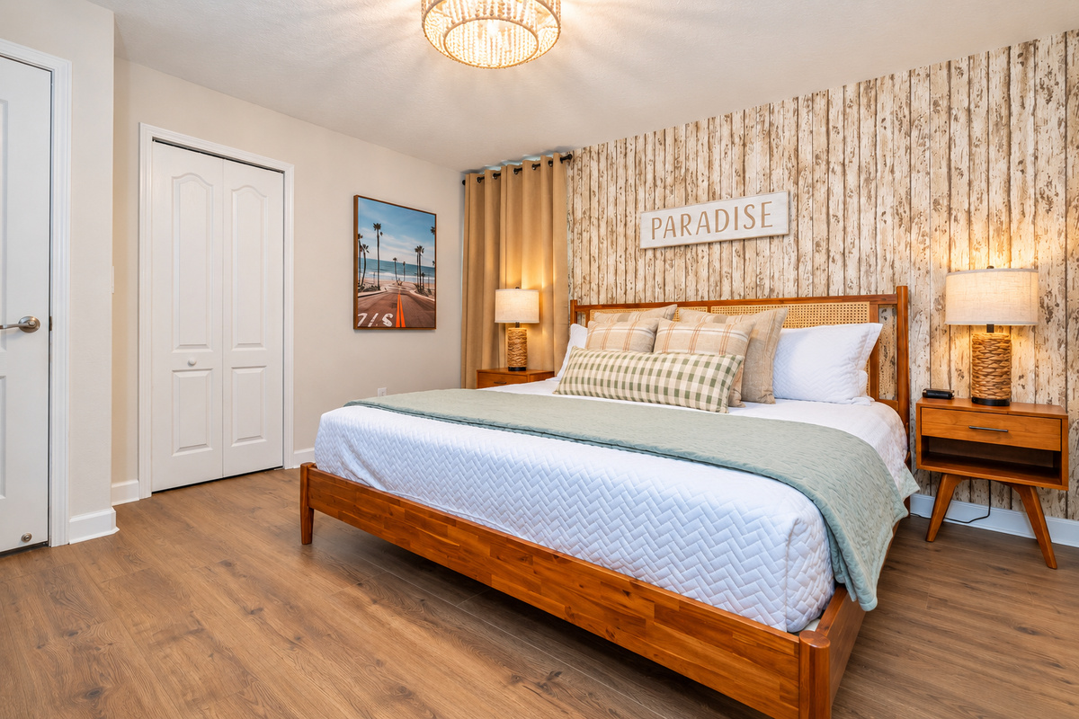 Every bedroom has its own closet for guests to store their personal belongings. 