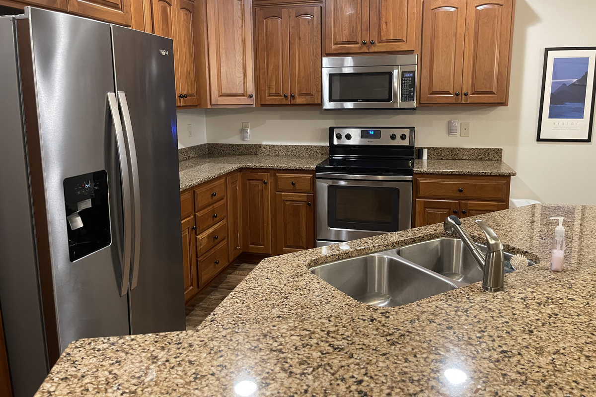 Kitchen with stainless steel appliances