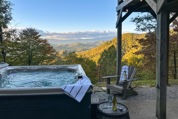 The hot tub has incredible views of the mountains.