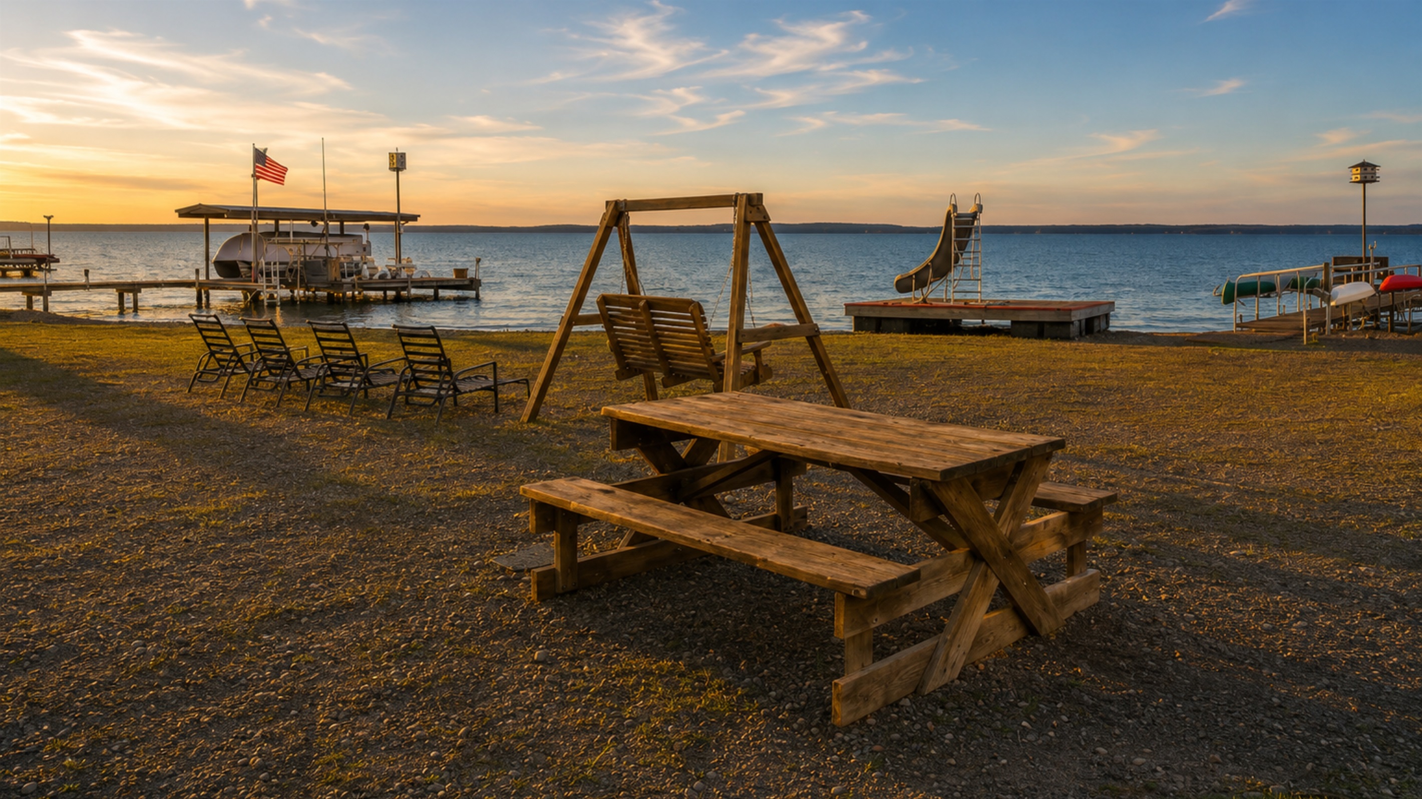 Step outside to a beautiful lakeside view with a picnic area and swing set, perfect for outdoor gatherings. The ideal spot to unwind and enjoy the fresh air. 🏖️🍂🎉