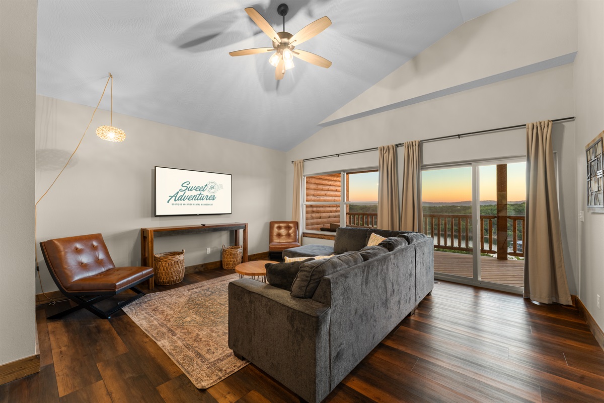 Loft living with vaulted ceilings, smart TV and a sunset view that steals the show.
