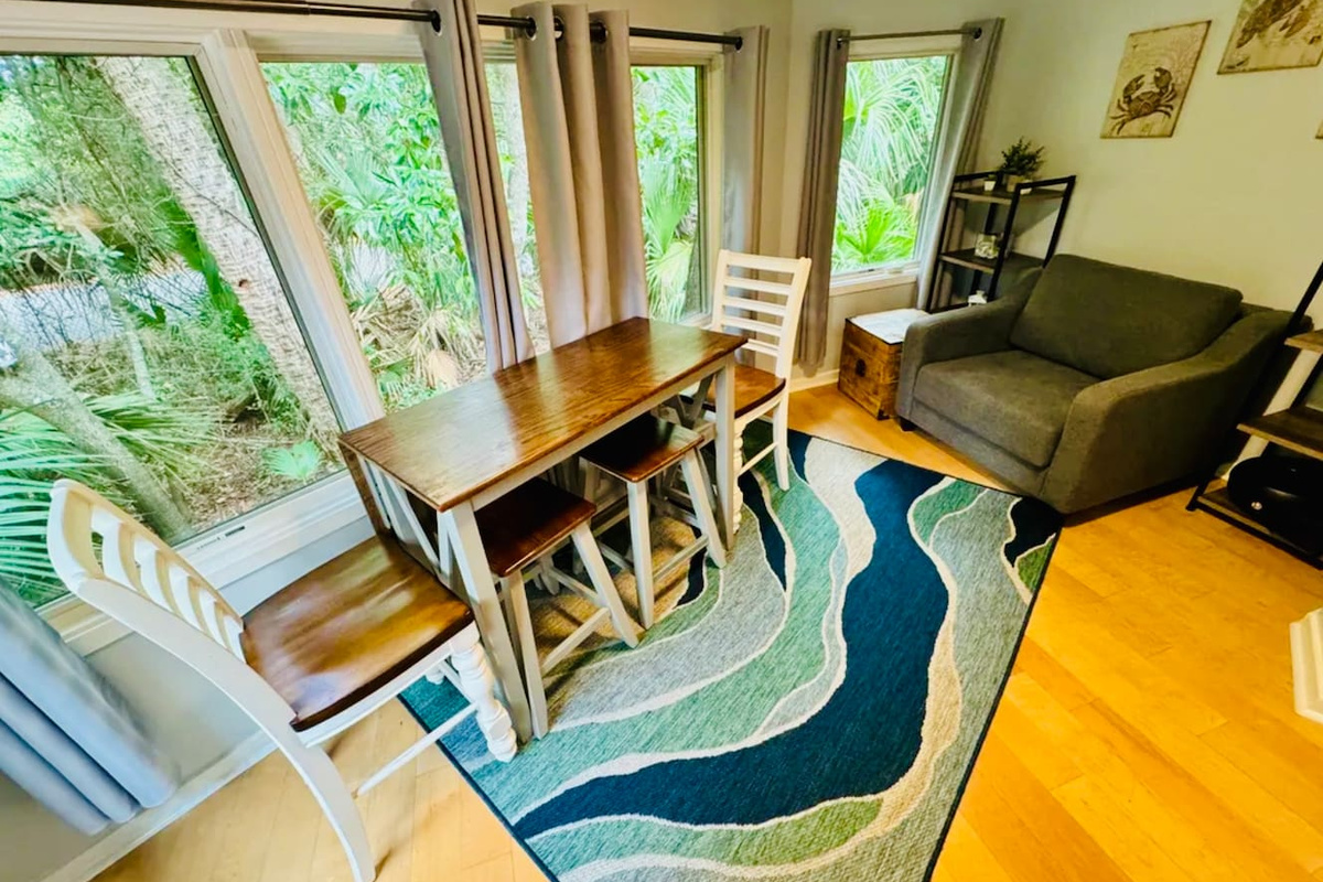 Dining nook with garden views