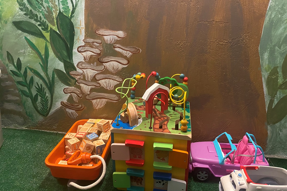 There is a large variety of toys in the playroom for varying ages and interests.