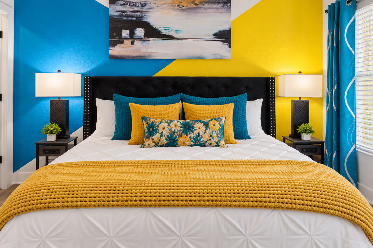 Unwind in this comfortable and thoughtfully designed bedroom