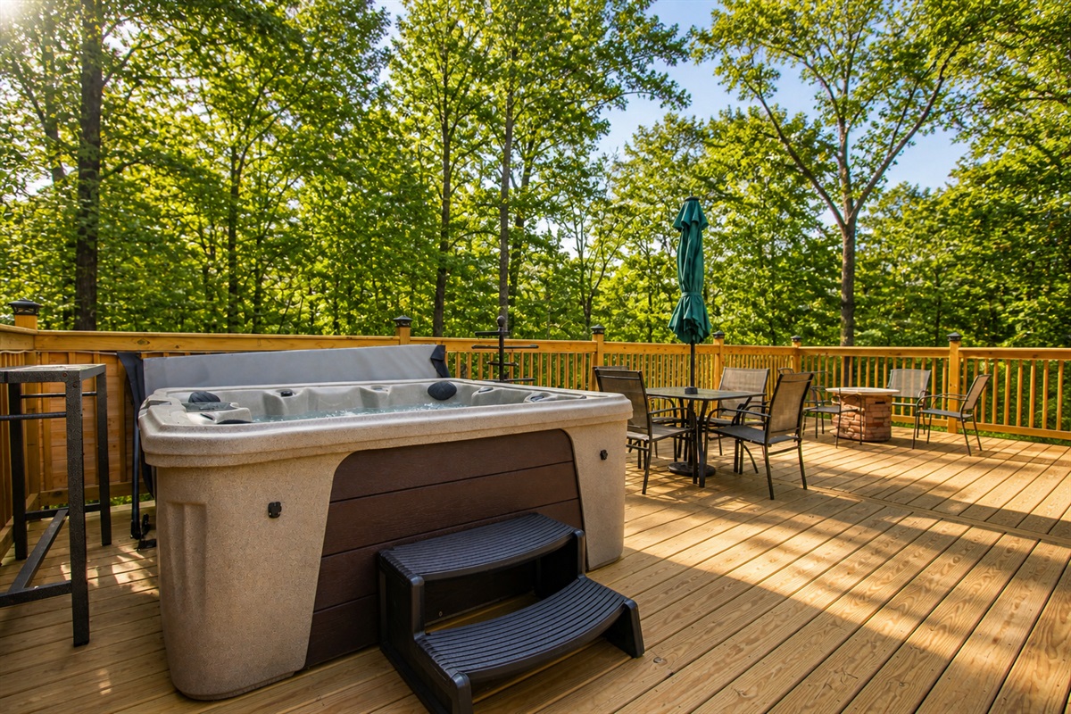 Your private deck for soaking, dining, and relaxing