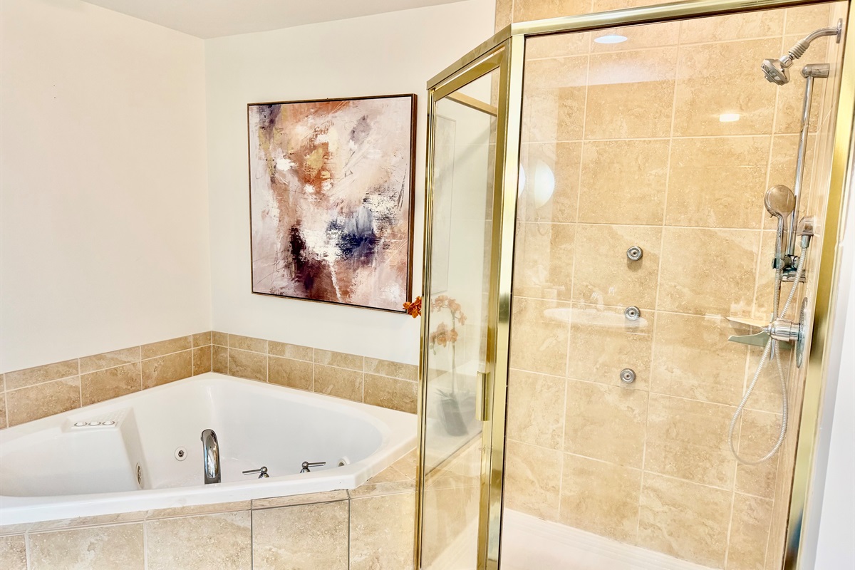 Soaking tub and walk-in shower!