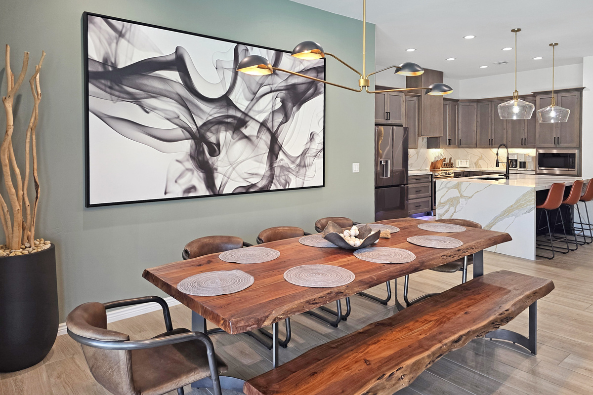 Custom live edge wood dining table with seating for 8.