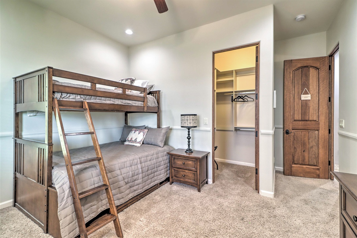 Spacious bunk bedroom layout designed for flexible sleeping arrangements and larger families