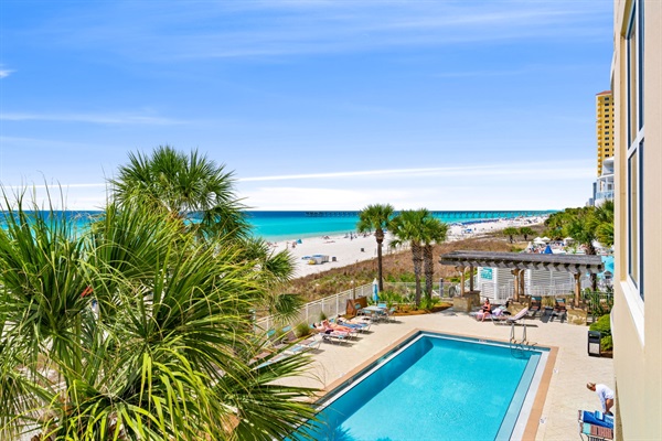 View overlooking serenity pool toward the pier