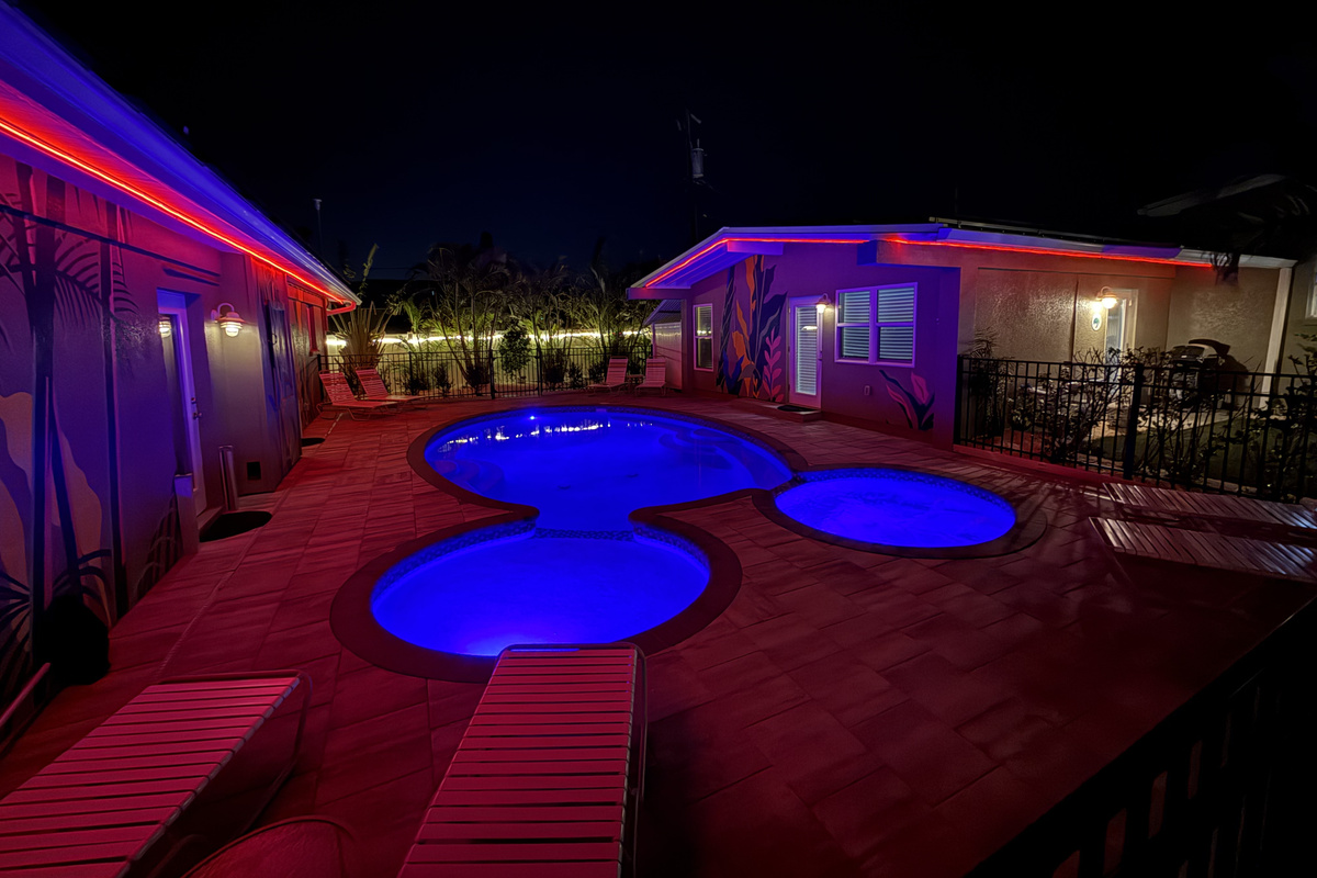 Full Moon over large Heated Salt Water Pool and Spa at AMI Beach Lagoon