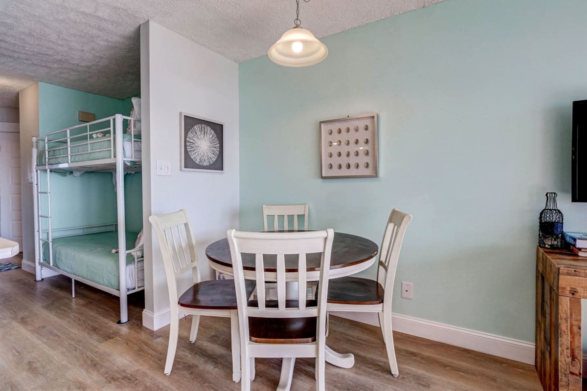 Separate dining table/area.