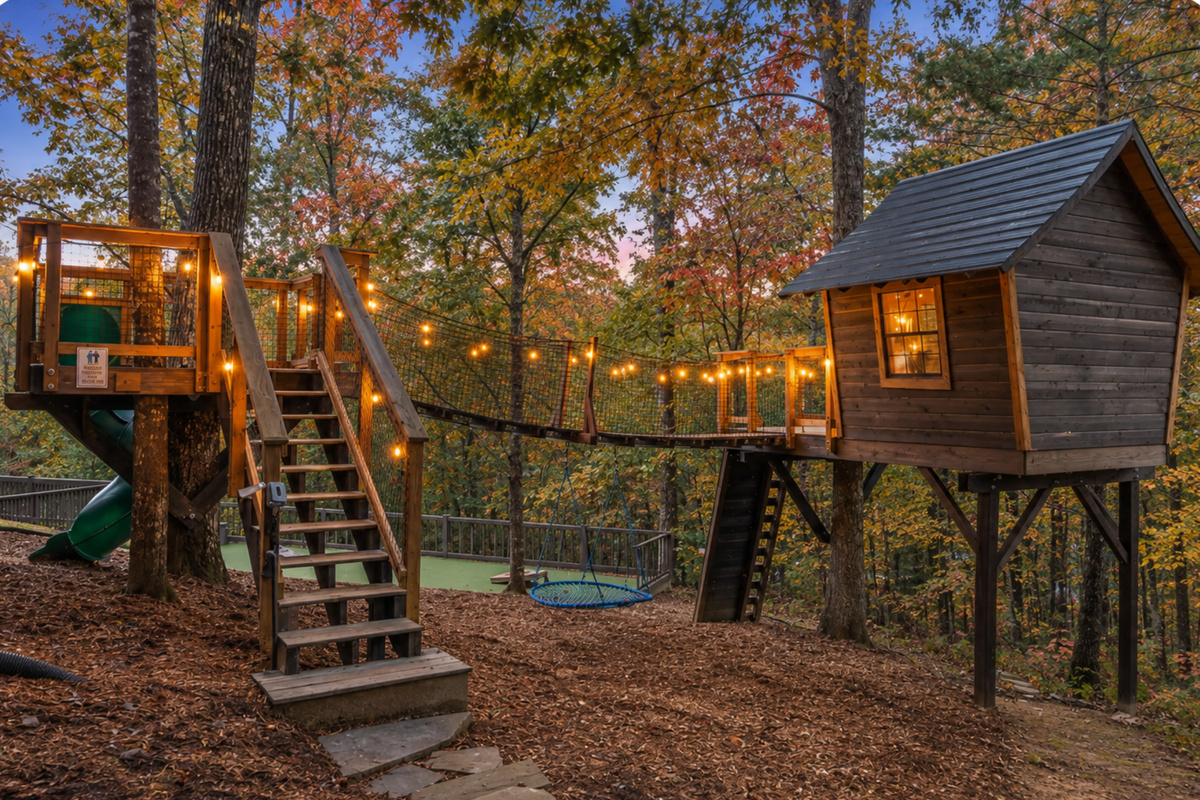 From rock walls to rope bridges, little explorers discover endless fun right outside the cabin.