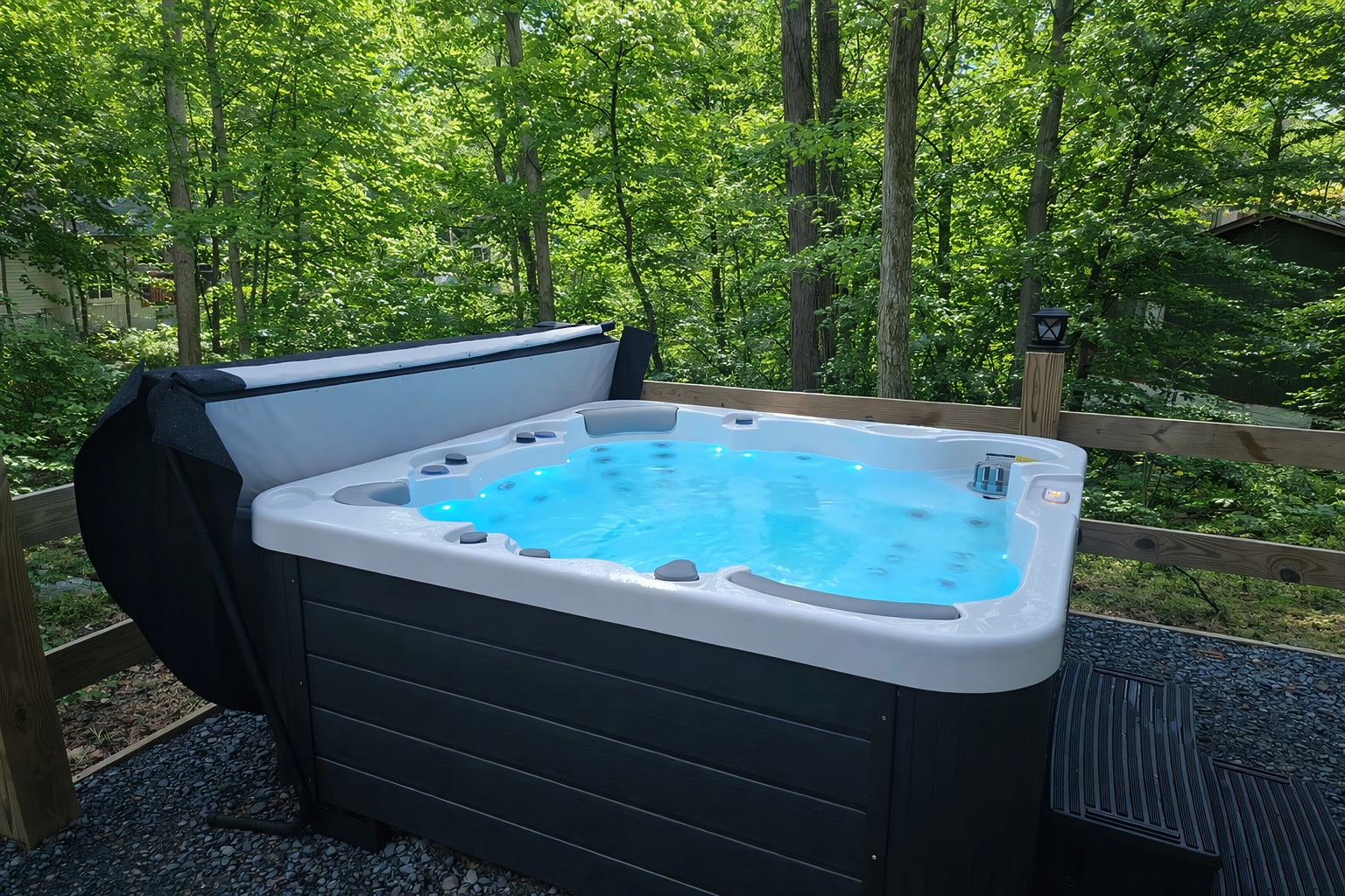 Private hot tub in the backyard