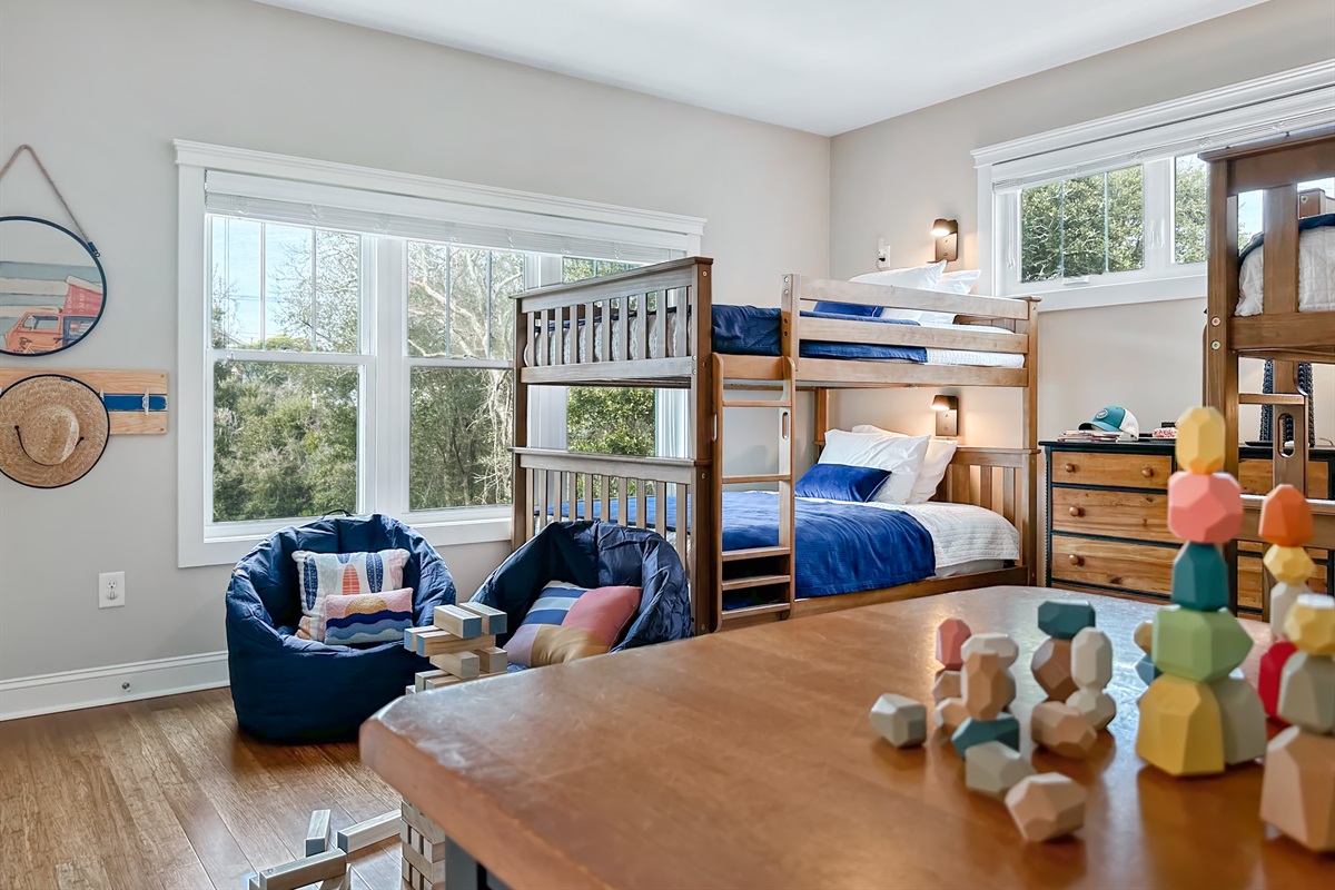 The upstairs Bunk Room has 4 full bunks for the young...