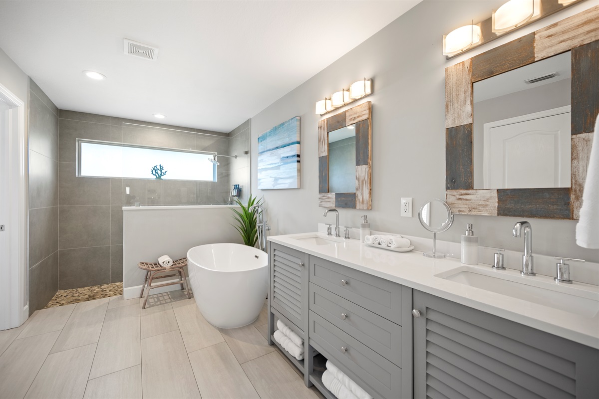 Spa-like master bathroom with walk-in shower and plenty of pampering space