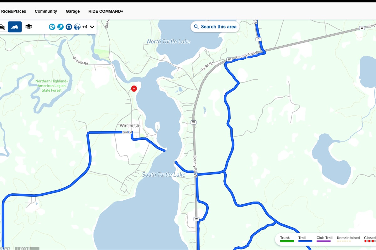 1/2 mile to the snowmobile trail