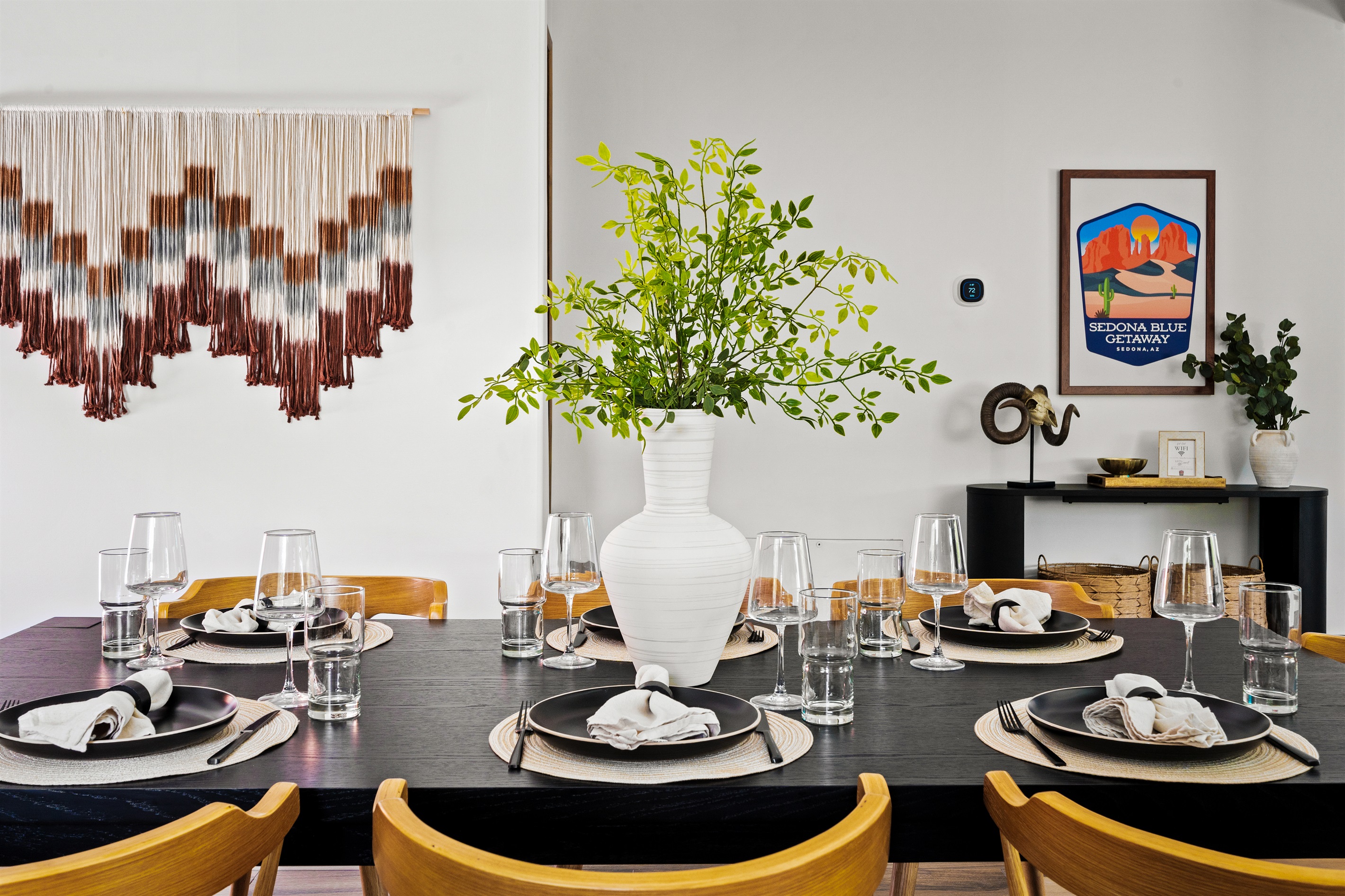 Inviting dining area with seating for 8, perfect for gathering as a family or group of friends.