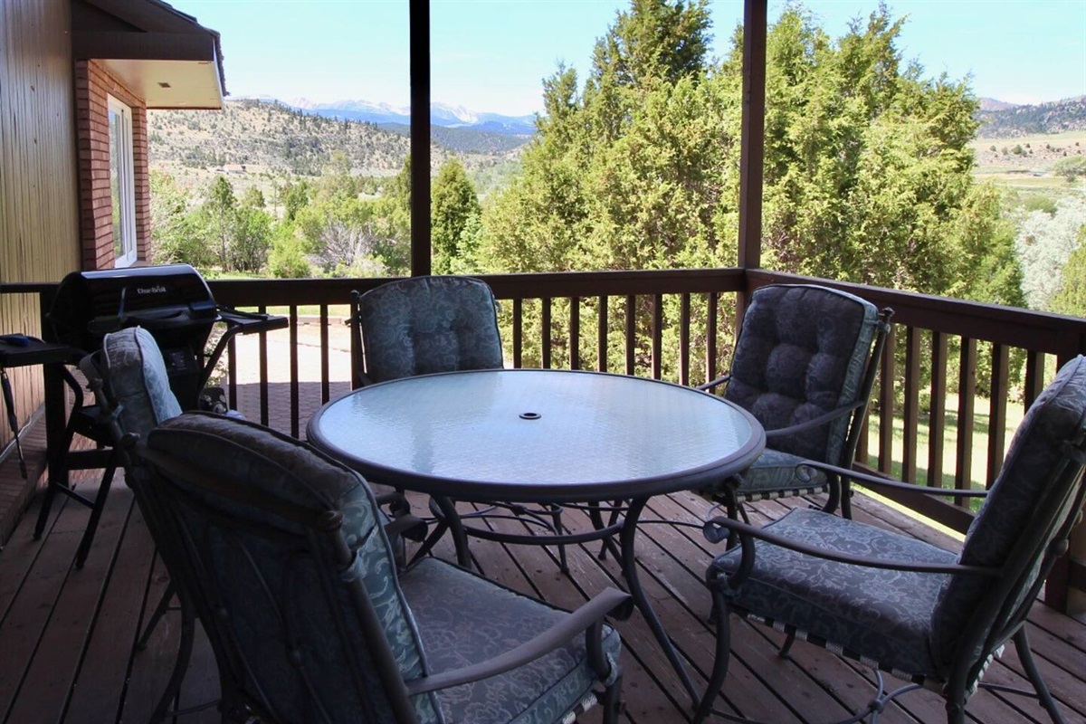 The front patio includes outdoor seating and a gas grill for your enjoyment.