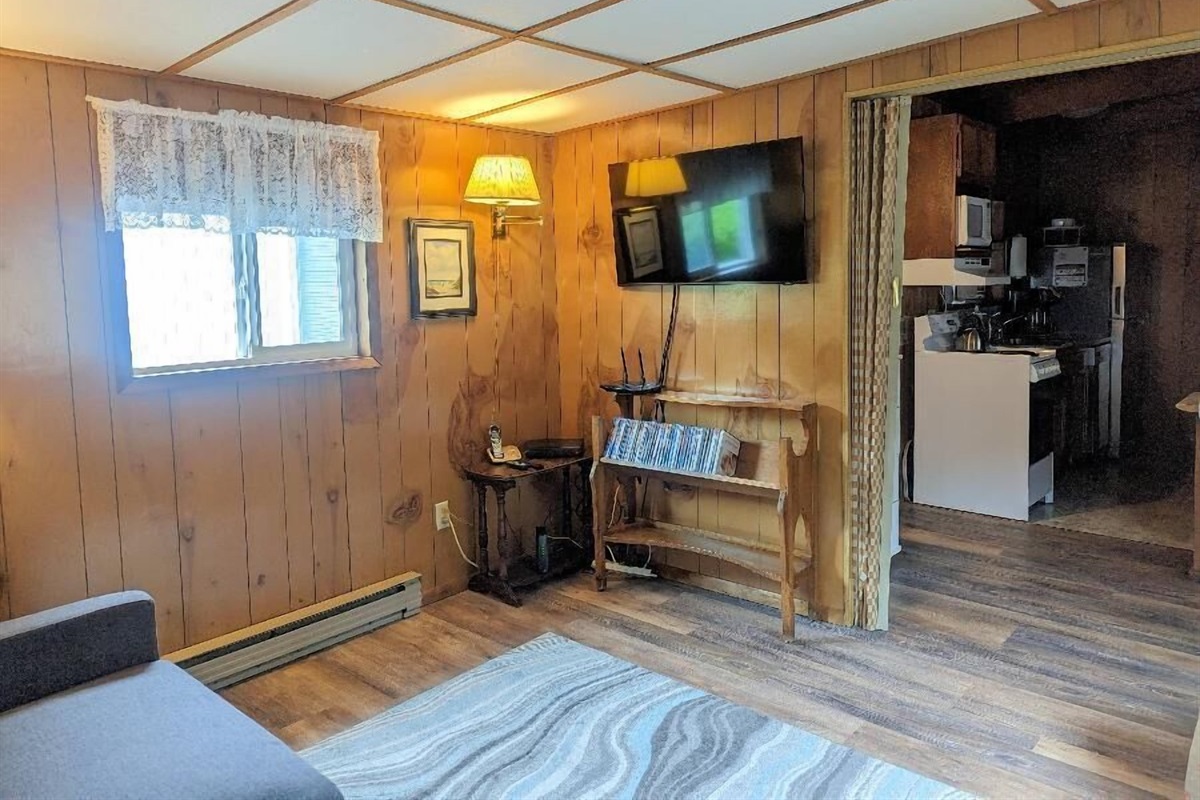 fold flat sofa and TV