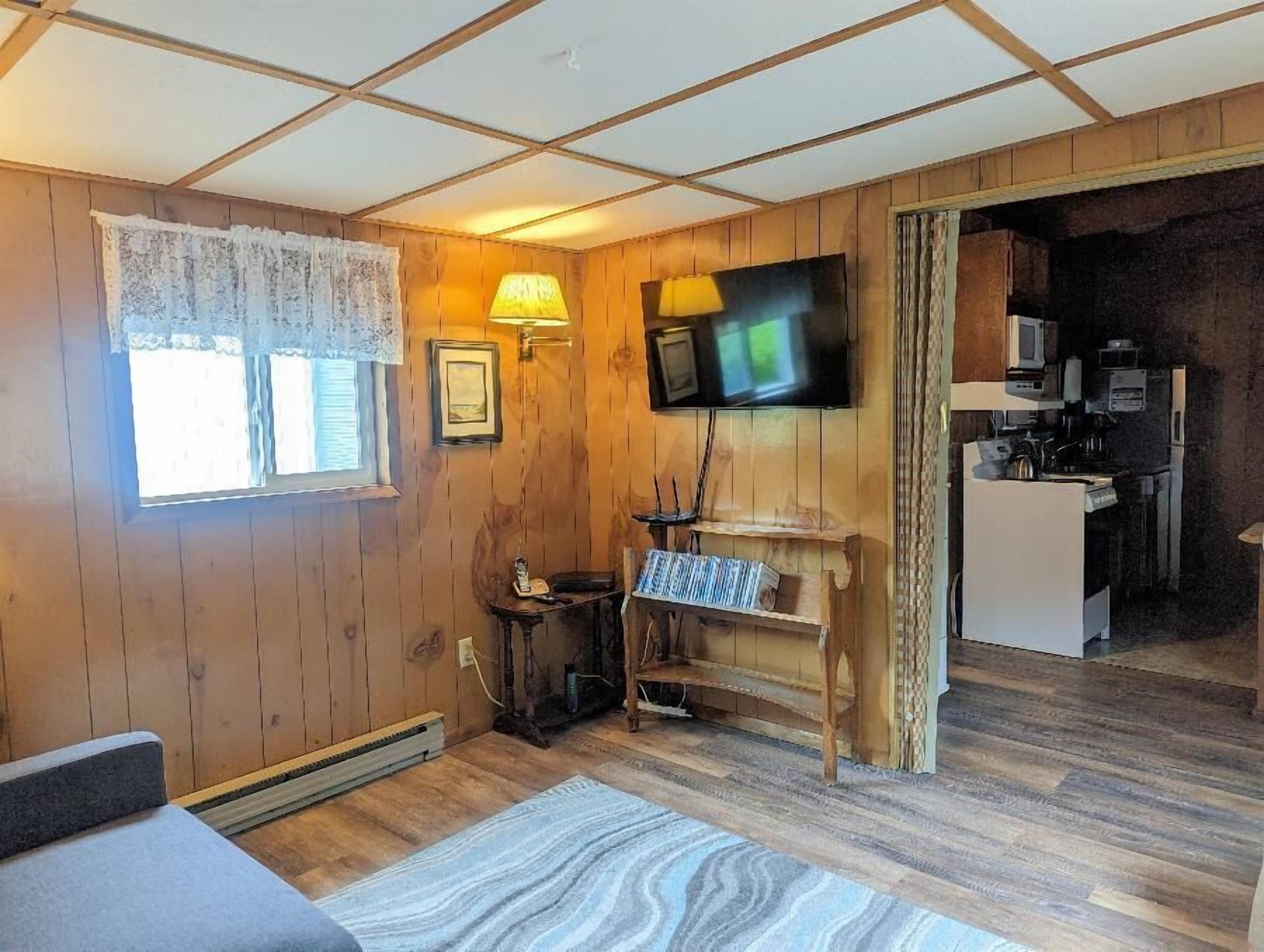 fold flat sofa and TV