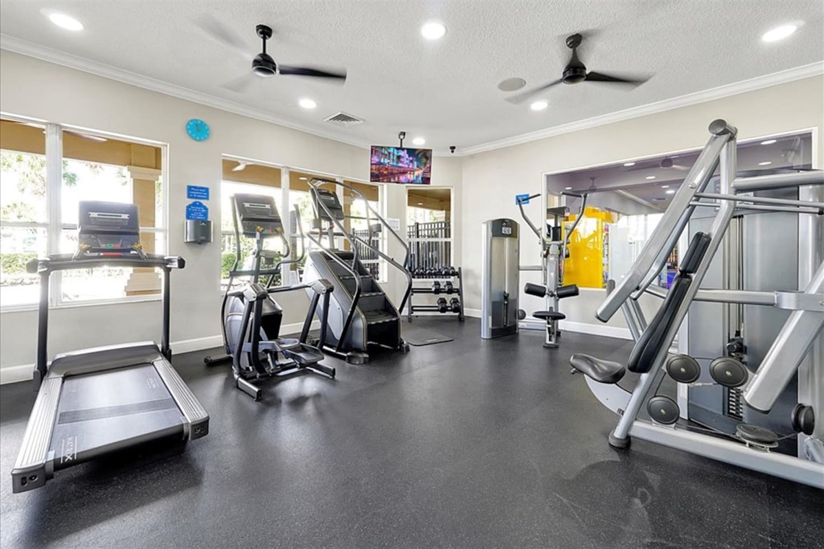 Treadmill, elliptical, stairmaster, free weights