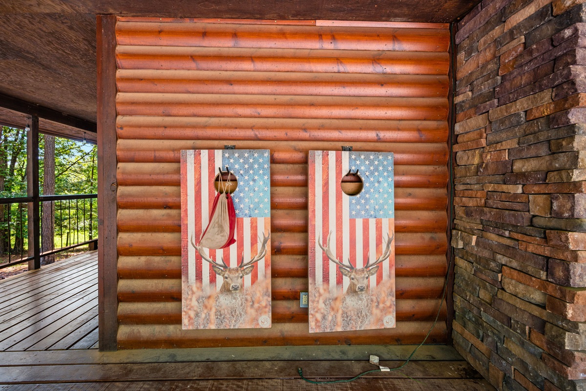 Challenge your crew to a round of cornhole just off the wraparound deck.