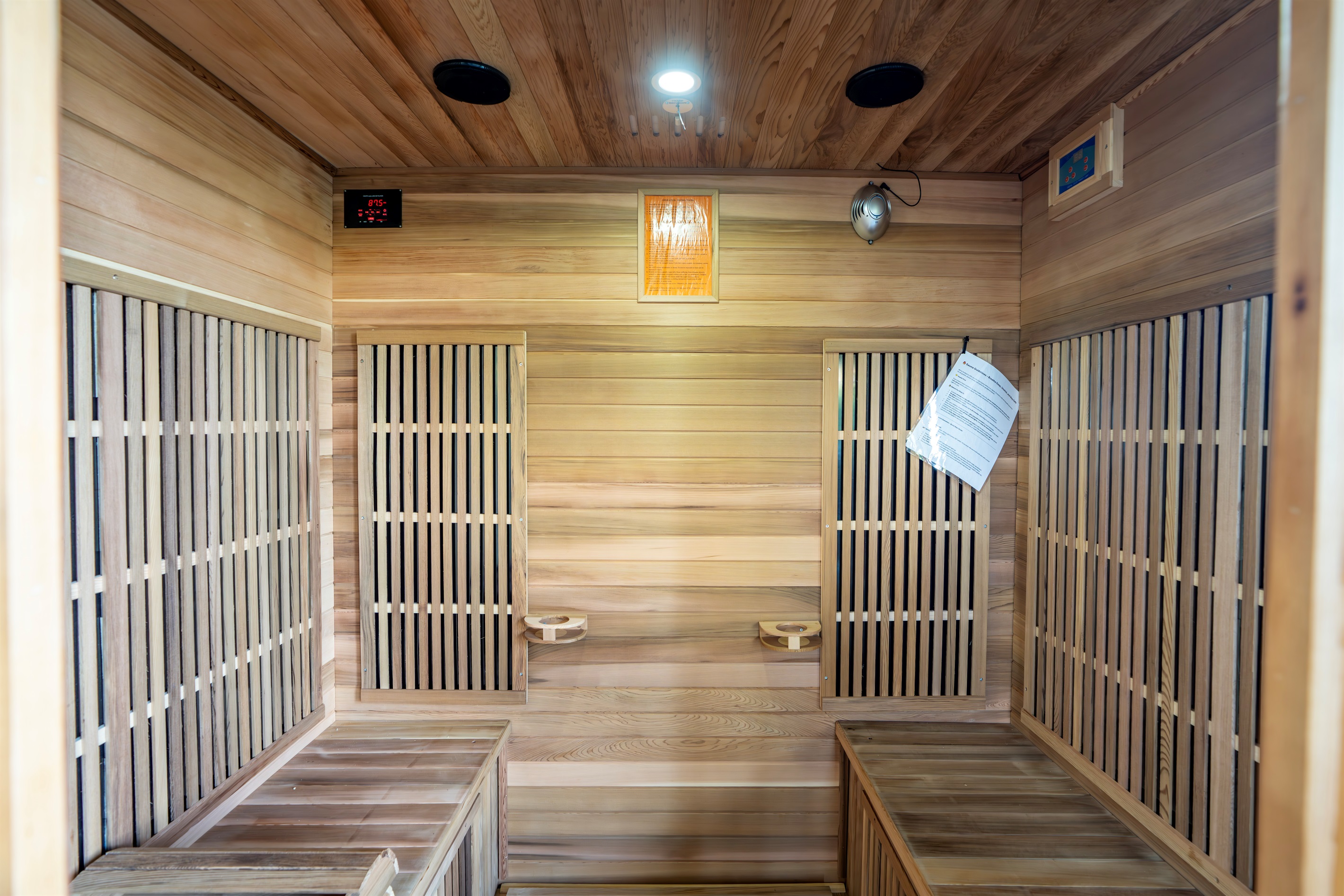 Relax in your private infrared sauna—ideal for post-hike recovery, stress relief, or warming up before a soak in the hot tub just steps away on the covered patio