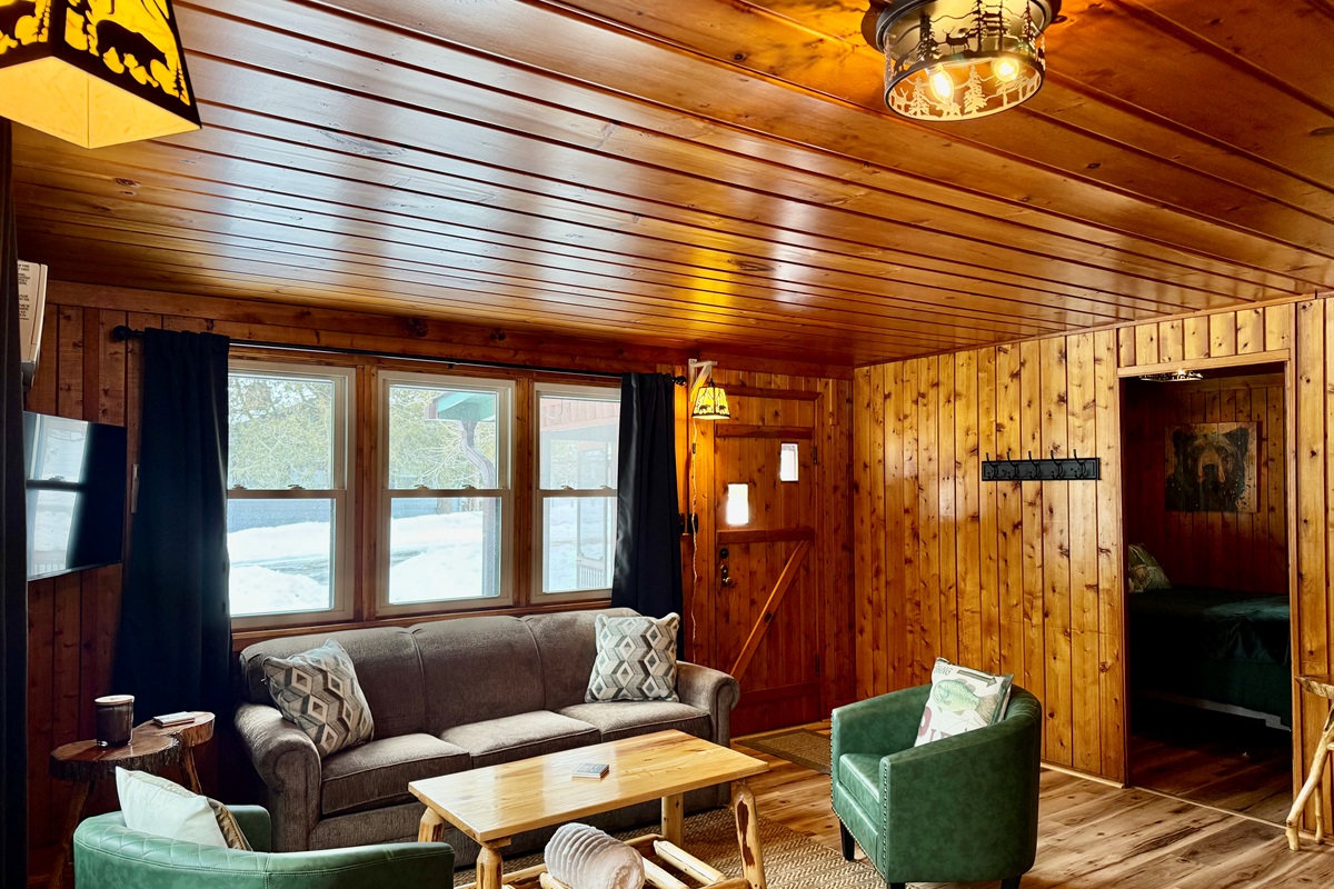 Living room with brand new queen size sleeper sofa