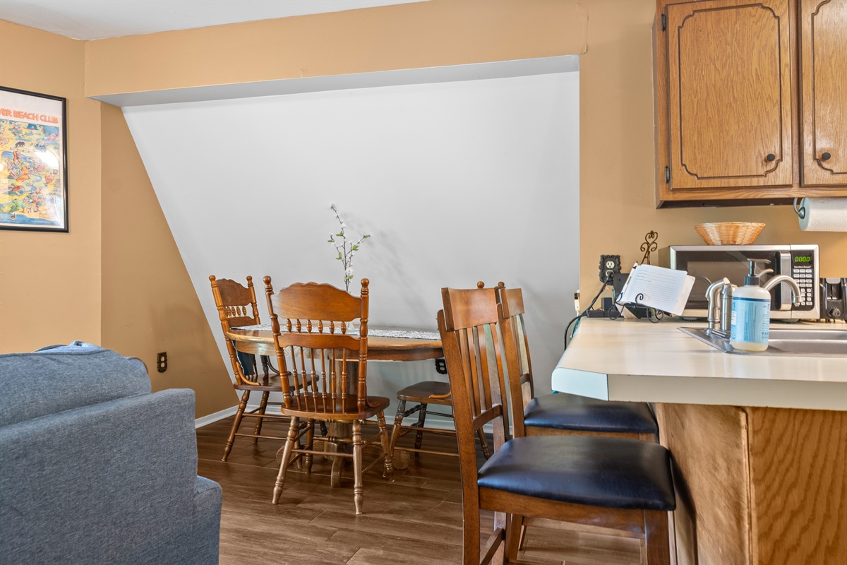 Seating for all at the dining room table and bar stools