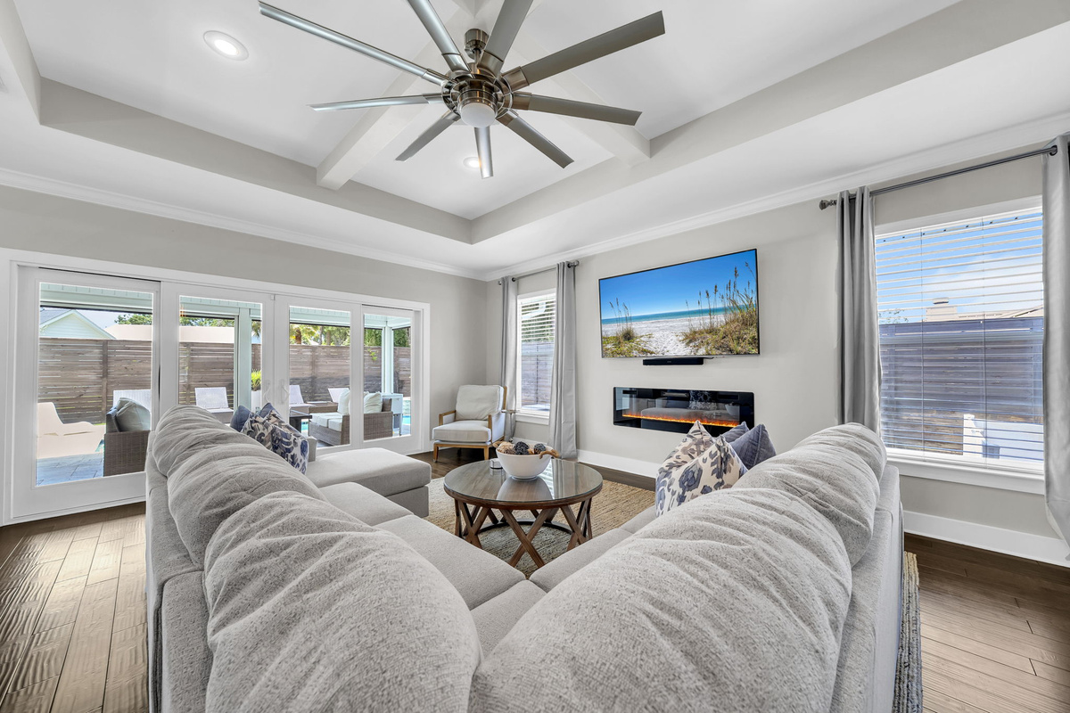 Living room opens to backyard