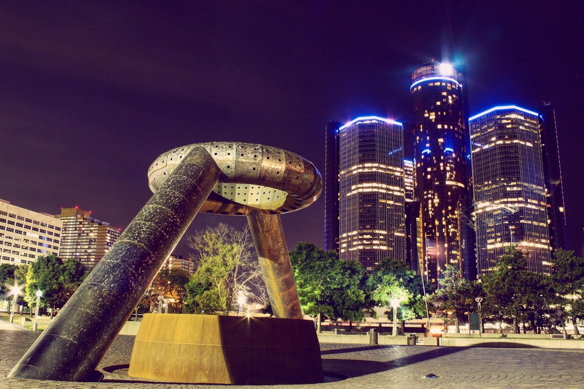 Hart Plaza looking at the Renaissance Center