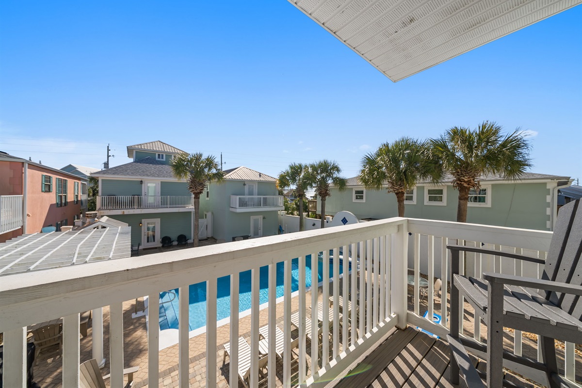 View of the pool is wonderful from the balcony right off the kitchen.