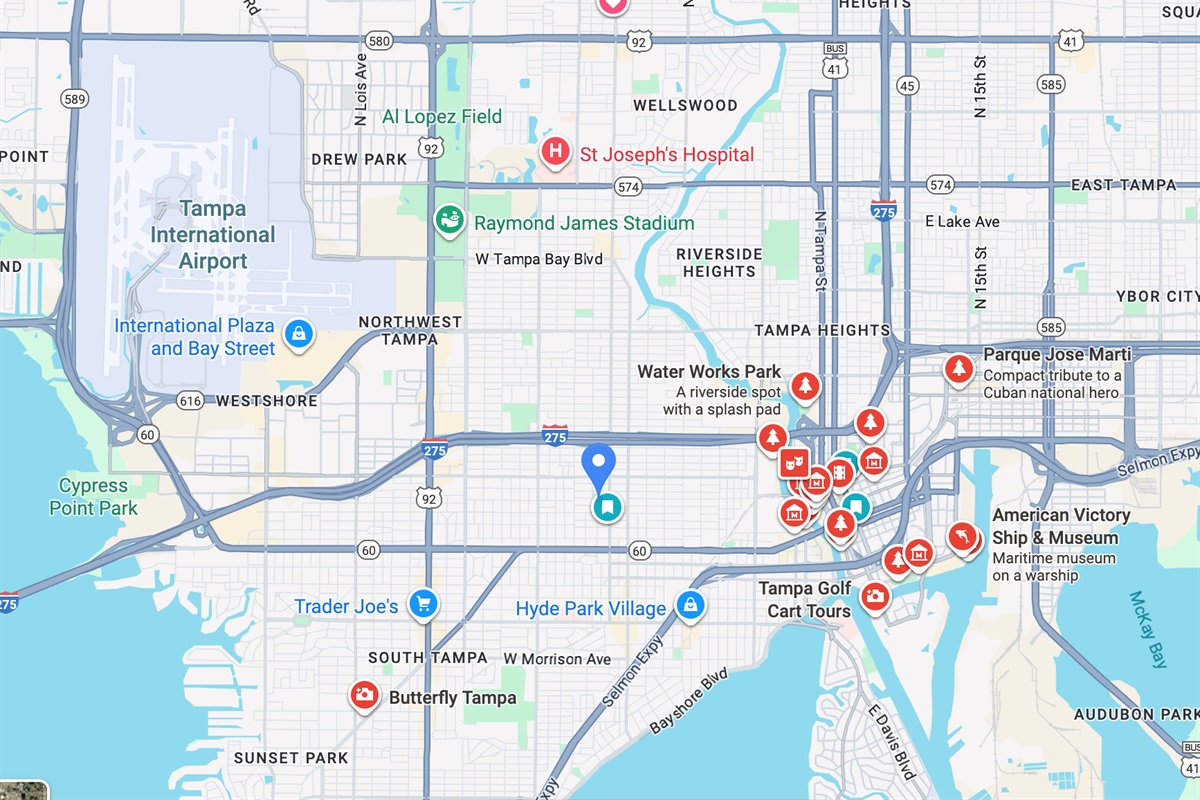 Conveniently located near the Straz Center, Ybor City, Palma Ceia, Raymond James Stadium, Channelside, and Hyde Park Village.