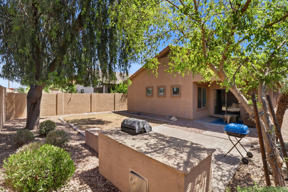 Private fenced backyard