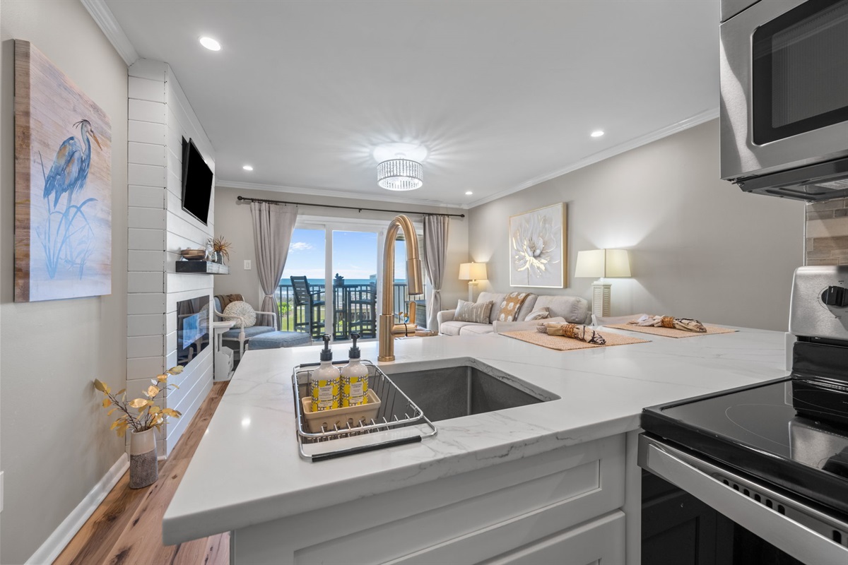 Open-concept space flowing straight to the ocean&mdash;light, airy, and relaxing