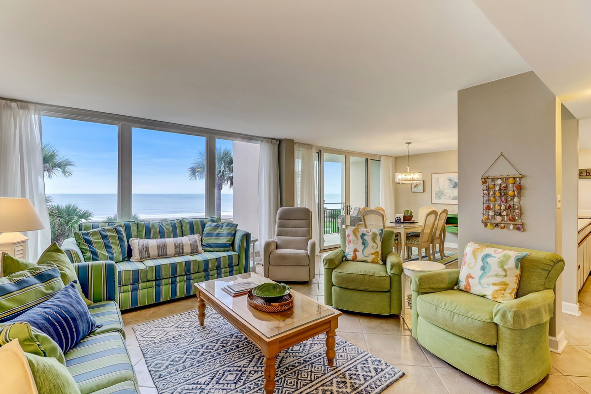 Spacious living area w/Expansive Ocean views through HUGE Picture windows!