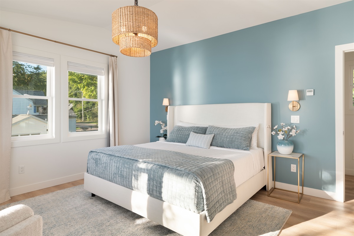 Enjoy the primary suite on the second floor, with a king size memory foam bed to sink into at the end of the day.