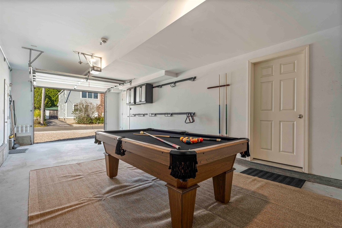 Our garage pool table is perfect for relaxing evenings and friendly competition.