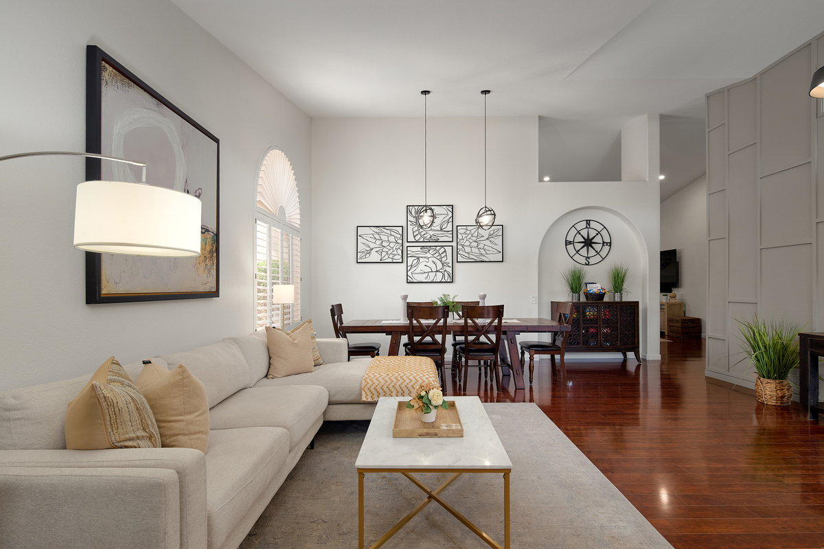 Living Room: Couch and Dining Table (Seats 8)