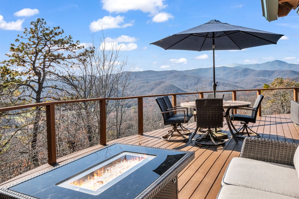 Get cozy by the fire table gazing at the Pisgah national forest.