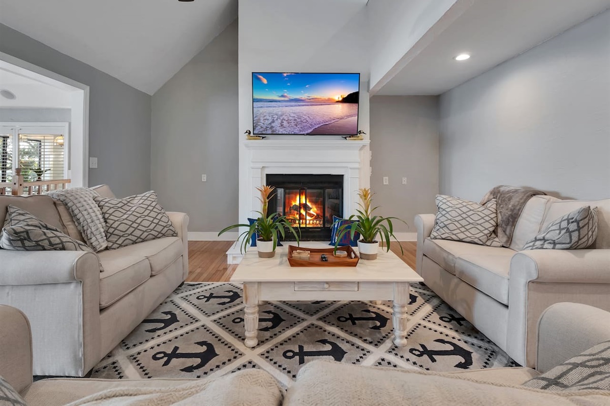 4k tv, gas fireplace, sleeper sofa